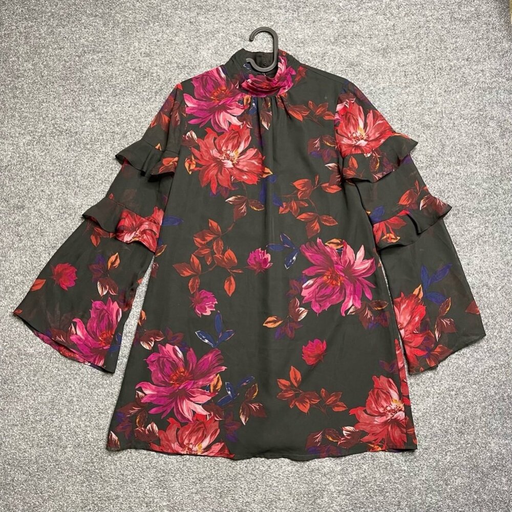 Ali & Jay Womens A Line Dress Multicolor Floral Mock Neck Long Sleeve Boho S New